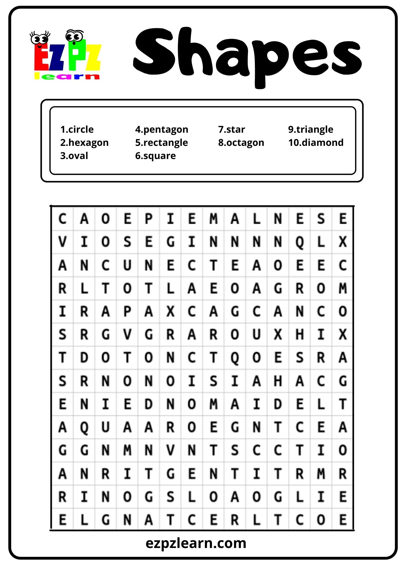 Shapes Word Search